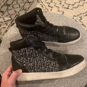 Leather and Tweed Hightop Sneakers